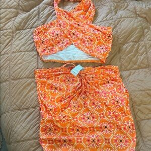 SHEIN Orange Floral Halter Dress